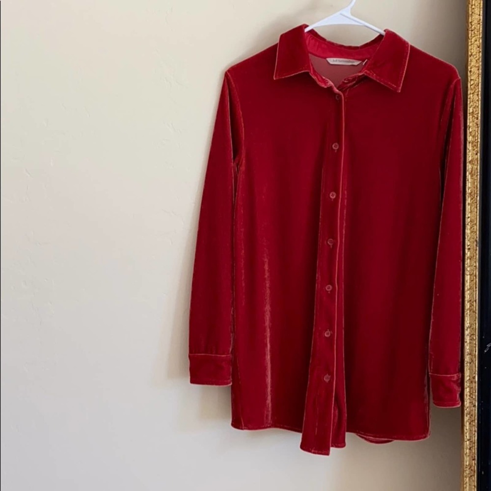 Soft Surroundings Red Velvet Long Sleeve Shirt Tunic